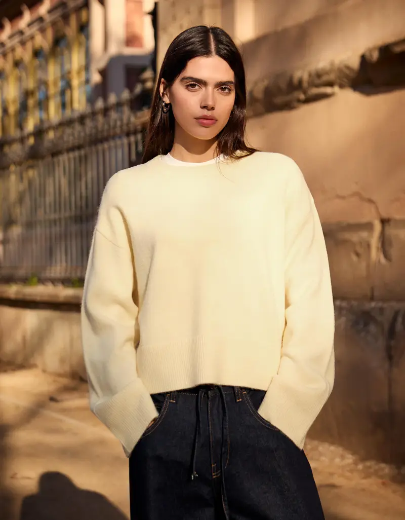 Maglia Oversize Con Fondo A Coste Donna Giallo