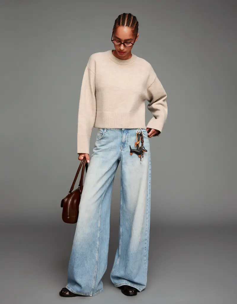 Maglia Oversize Con Fondo A Coste Donna Sabbia