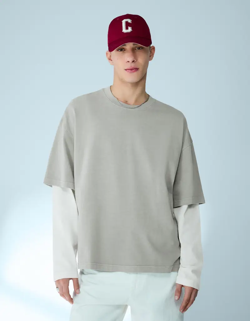 Maglietta A Doppia Manica Stampata Uomo Pietra