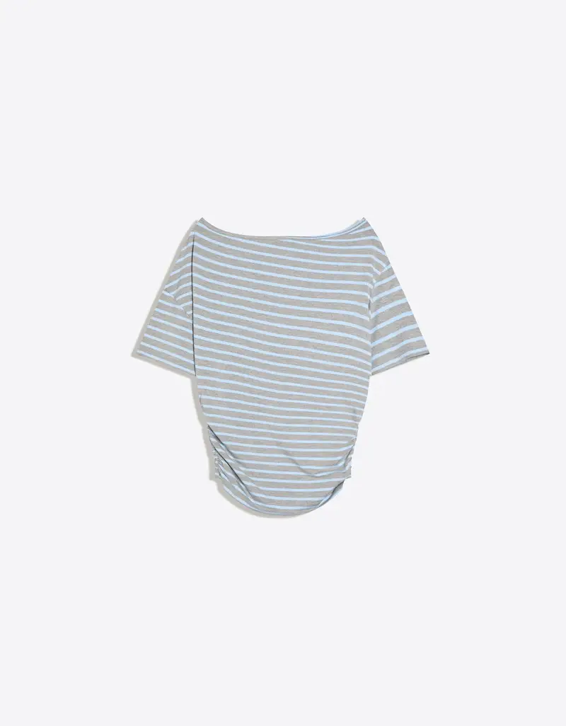 Maglietta A Maniche Corte Asimmetrica Stampata Donna Azzurro