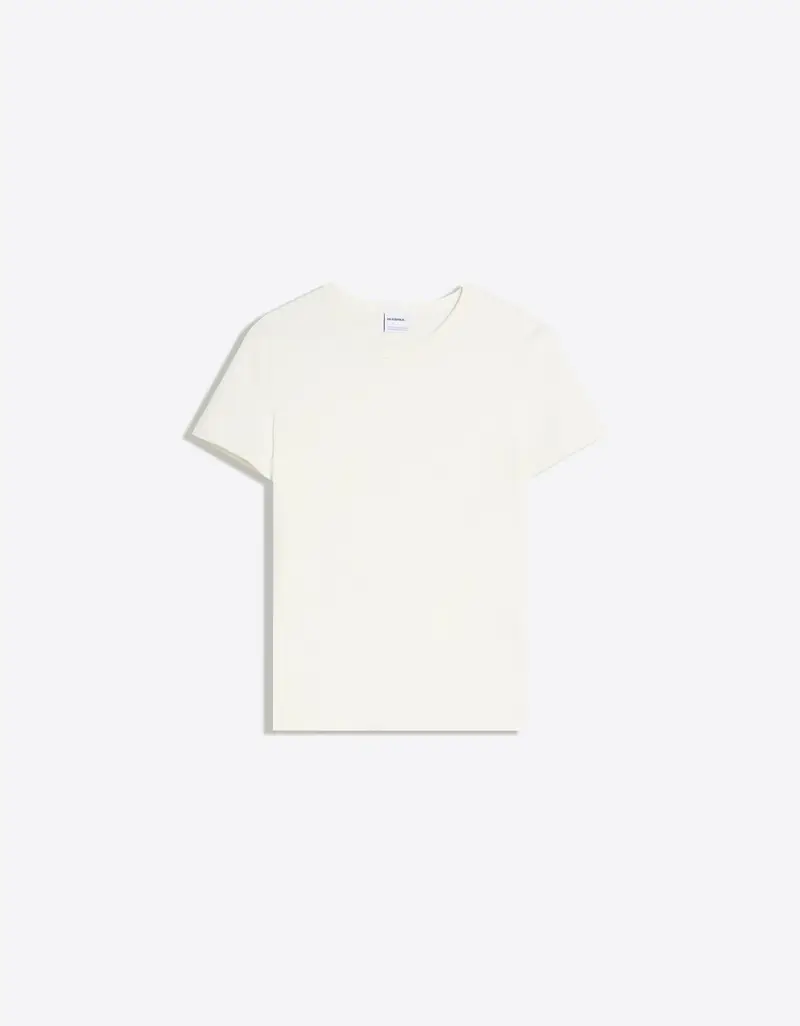 Maglietta A Maniche Corte Basic A Costine Donna Bianco Roto