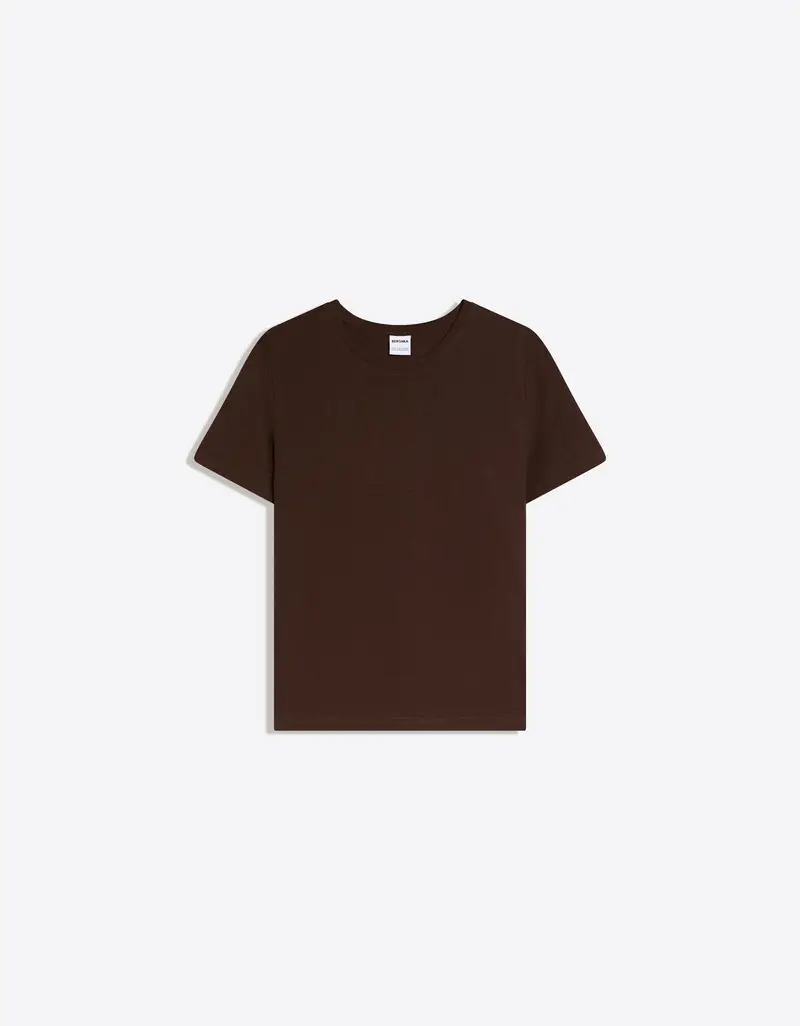 Maglietta A Maniche Corte Basic Donna Marrone