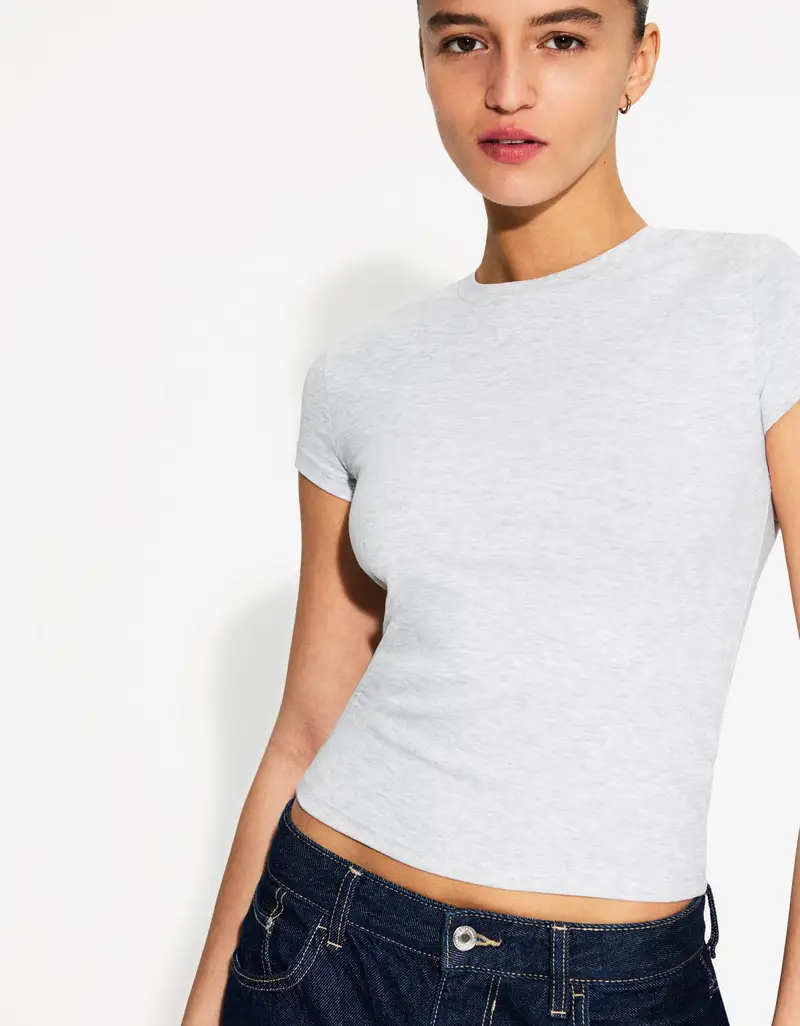 Maglietta A Maniche Corte Con Collo Rotondo Donna Grigio