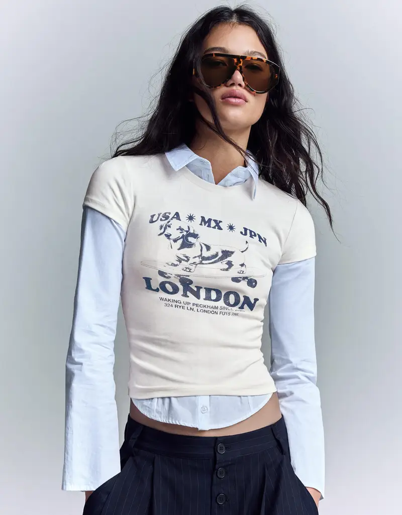 Maglietta A Maniche Corte Con Stampa Donna Bianco Roto