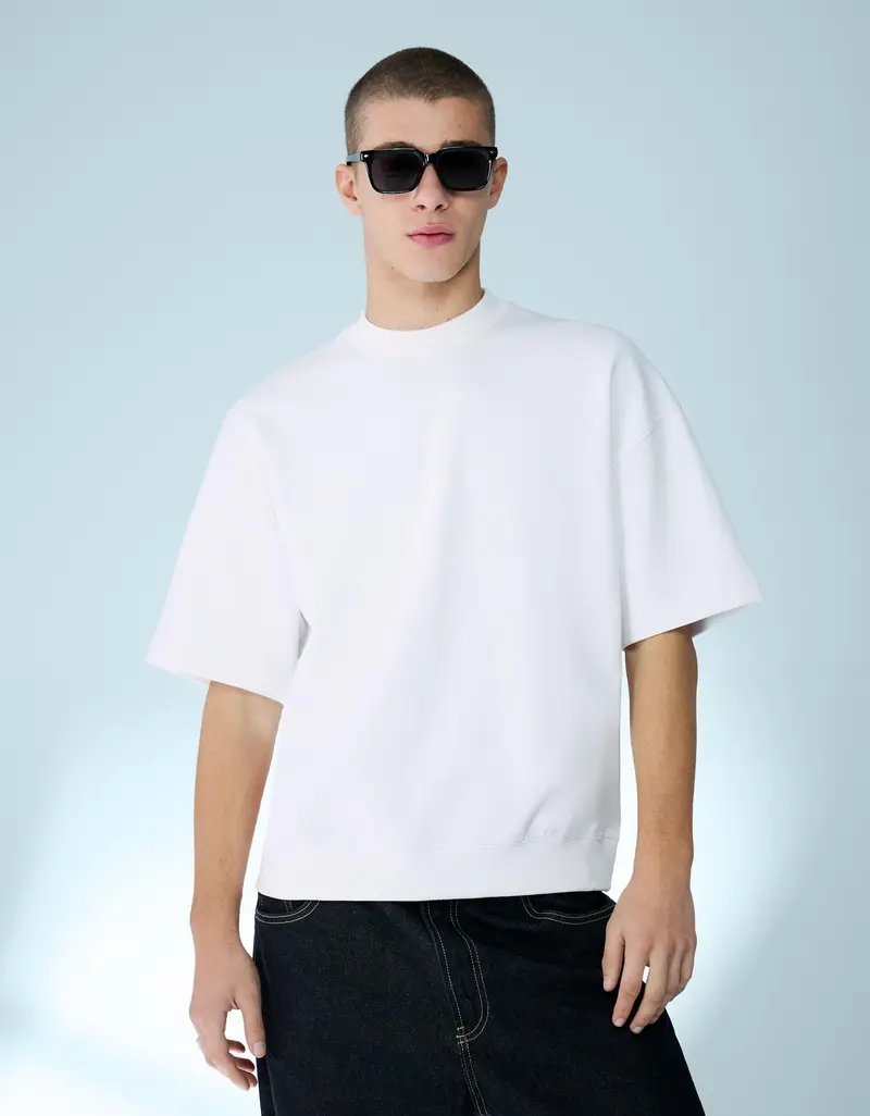 Maglietta A Maniche Corte In Felpa A Costine Uomo Bianco Roto