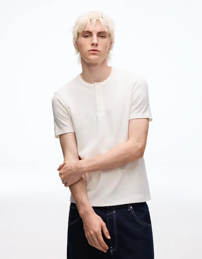 Maglietta A Maniche Corte Panadera Waffle Uomo Bianco Roto