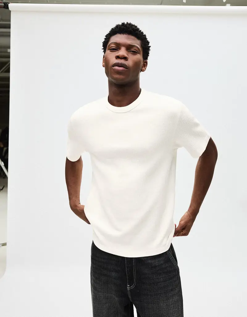 Maglietta A Maniche Corte Testurizzata Uomo Bianco Roto