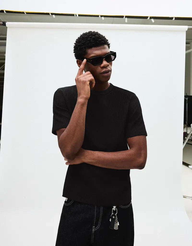 Maglietta A Maniche Corte Testurizzata Uomo Nero