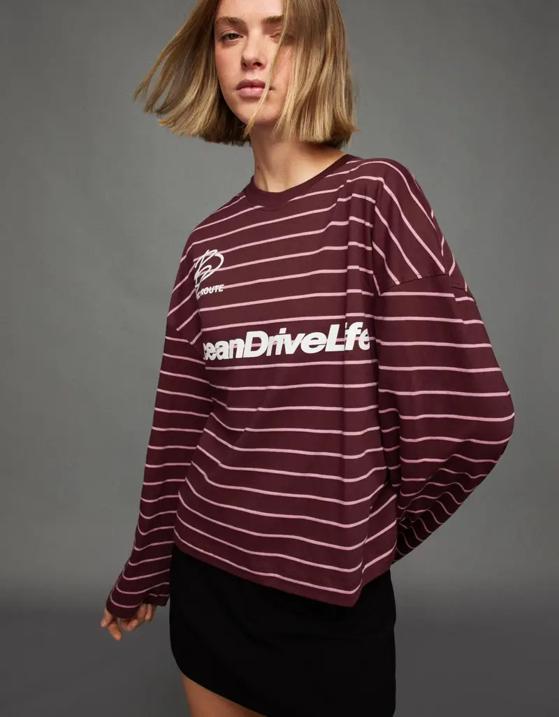 Maglietta A Maniche Lunghe Oversize Con Stampa Donna Bordeaux