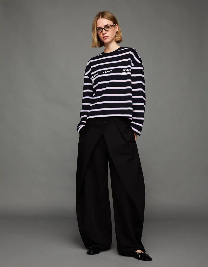 Maglietta A Maniche Lunghe Oversize Con Stampa Donna Nero