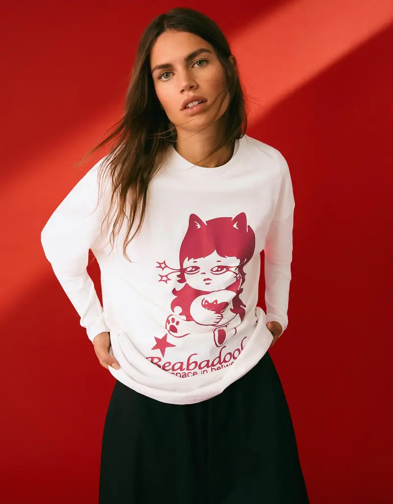 Maglietta Beabadoobee A Maniche Corte Stampata Donna Bianco