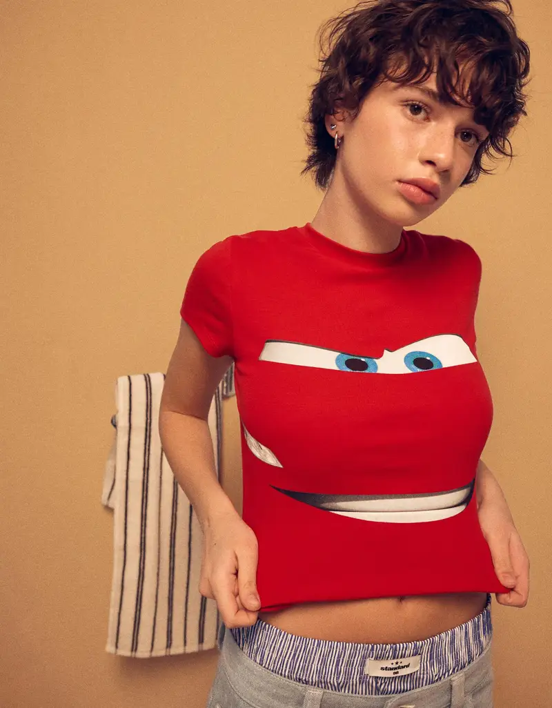 Maglietta Cars A Maniche Corte Con Stampa Donna Rosso