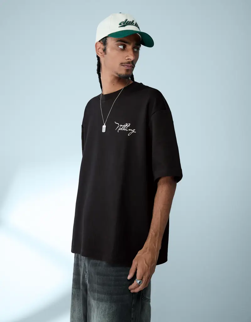 Maglietta Felpa Maniche Corte Stampa Uomo Nero