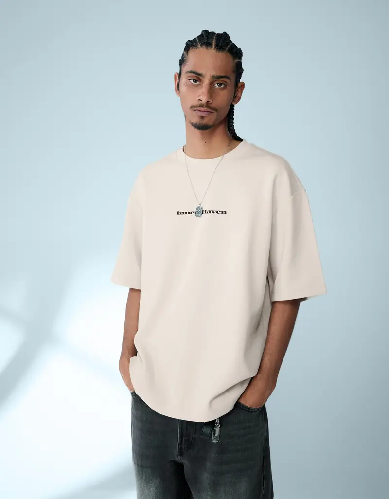 Maglietta Felpa Maniche Corte Stampa Uomo Sabbia