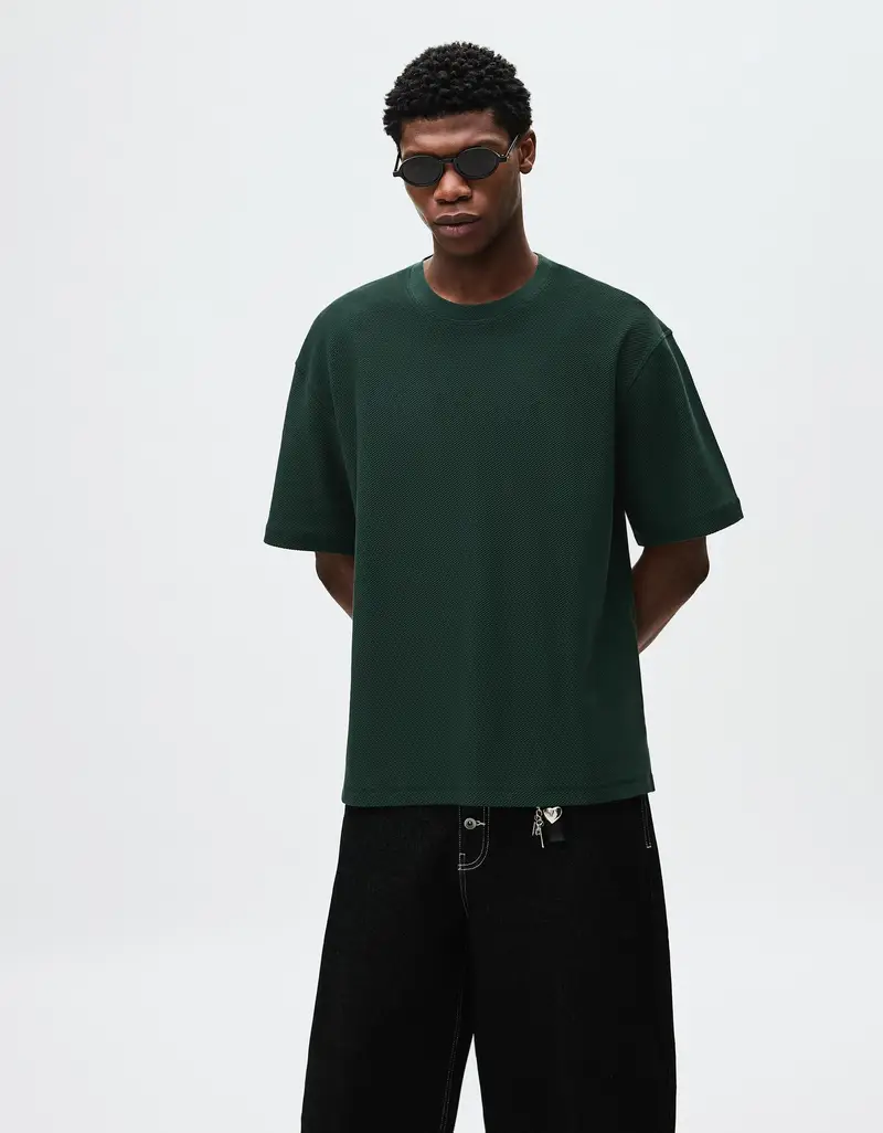 Maglietta Felpata A Maniche Corte Uomo Verde