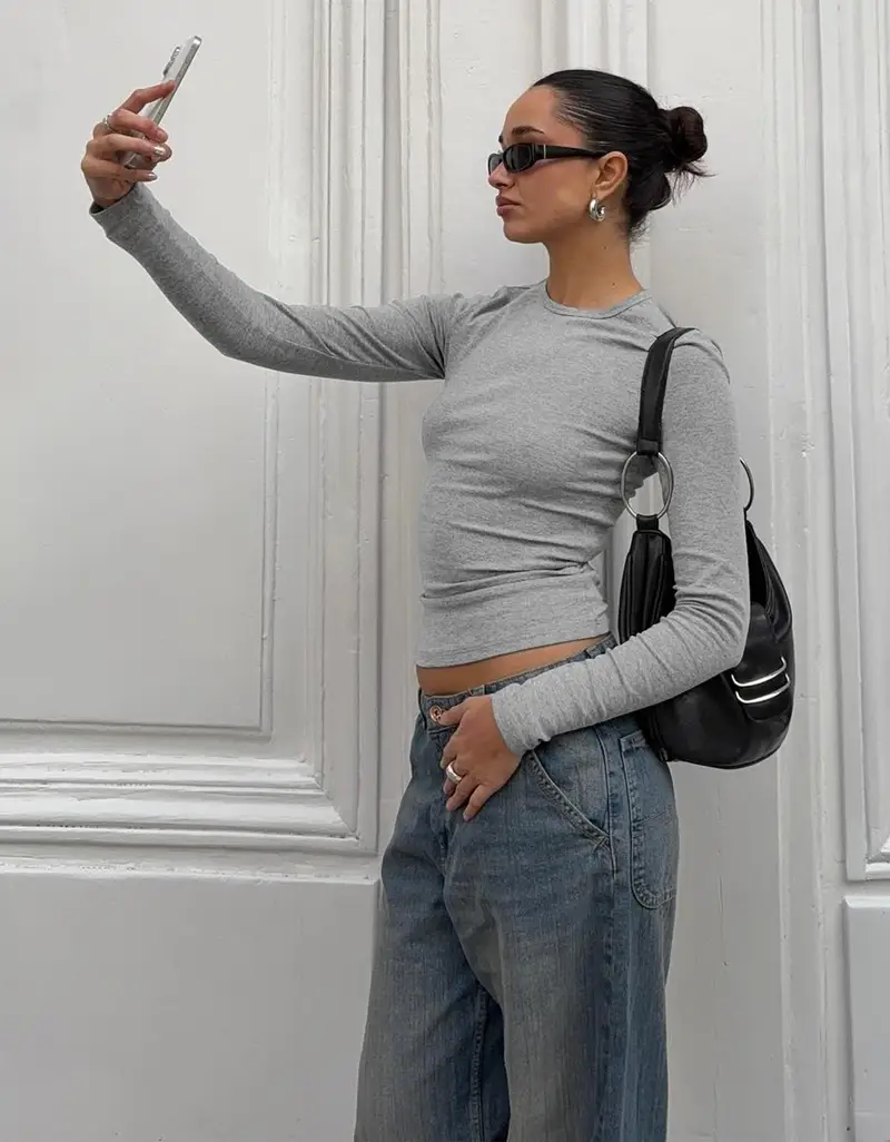 Maglietta Maniche Lunghe Donna Grigio Scuro