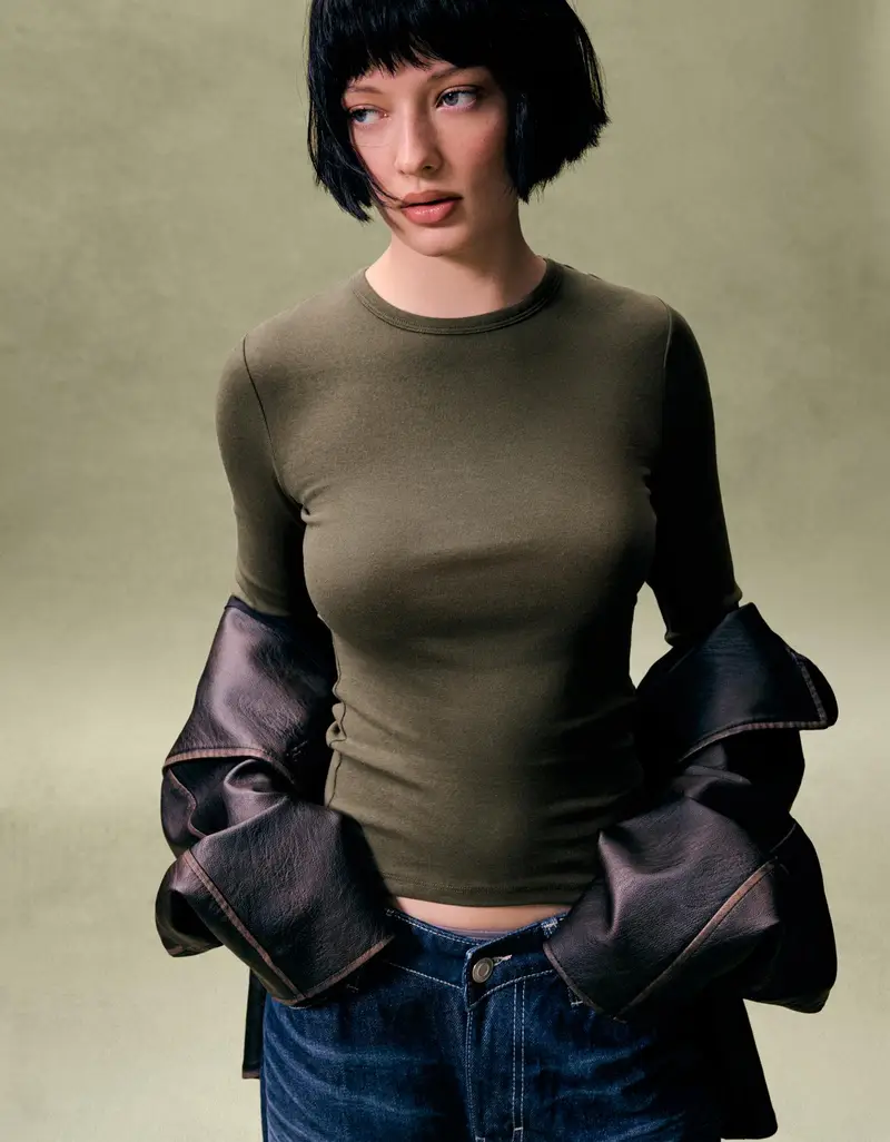 Maglietta Maniche Lunghe Donna Kaki