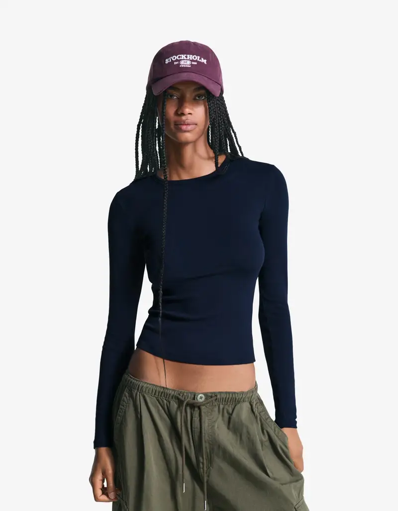 Bershka Maglietta Maniche Lunghe Donna Xs Marino