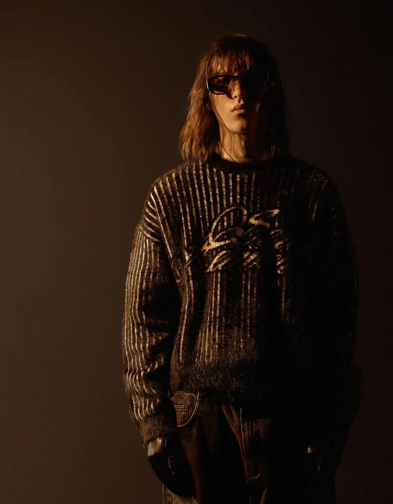 Maglione In Pelliccia Sintetica Con Stampa Uomo Nero