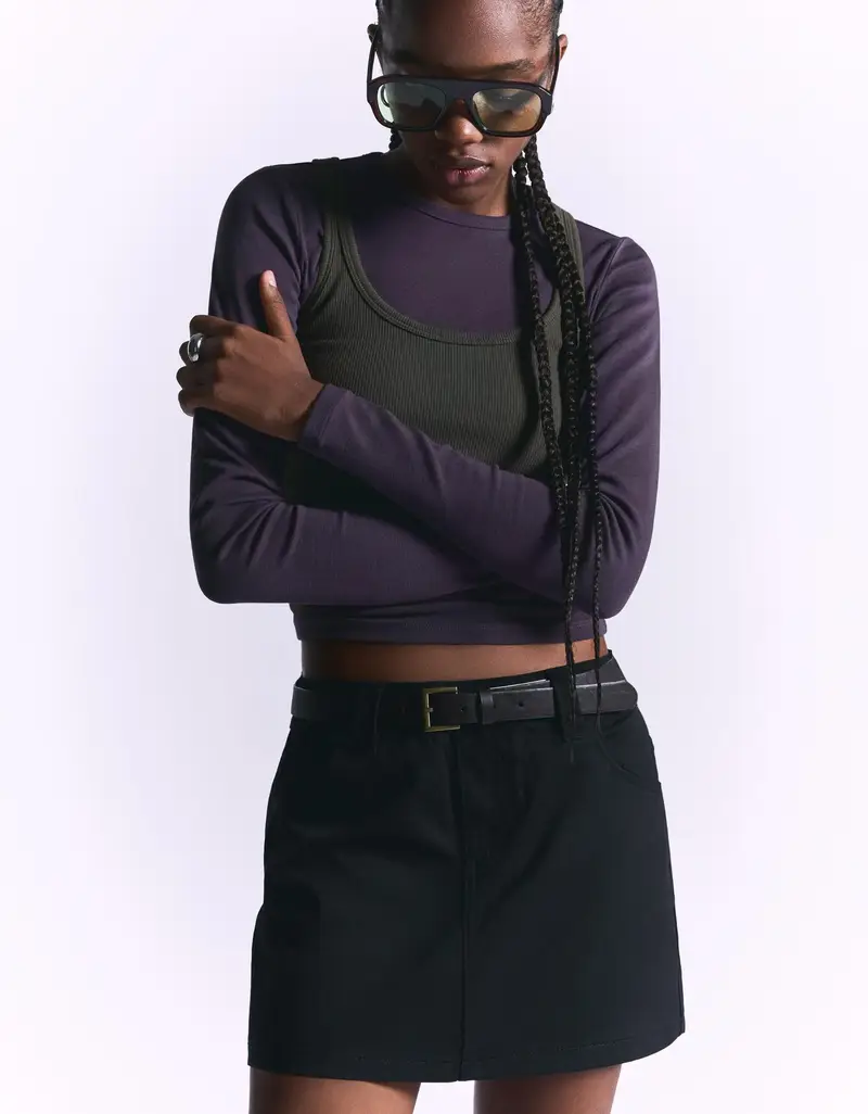 Bershka Minigonna Con Cintura Donna 42 (Eu 38) Nero