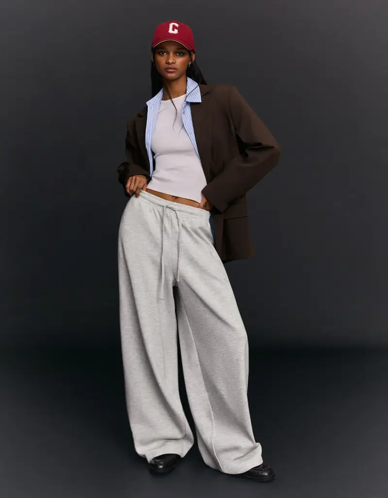 Pantaloni Barrel Fit In Felpa Con Stopper Donna Grigio