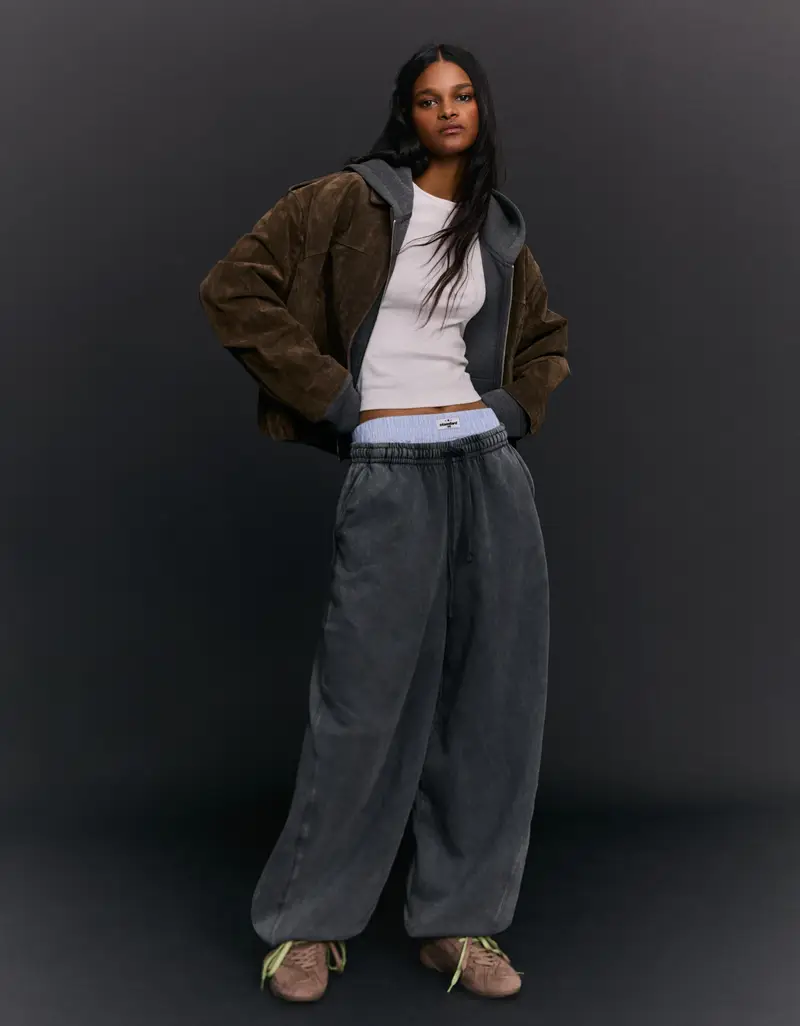 Pantaloni Barrel Fit In Felpa Con Stopper Donna Grigio