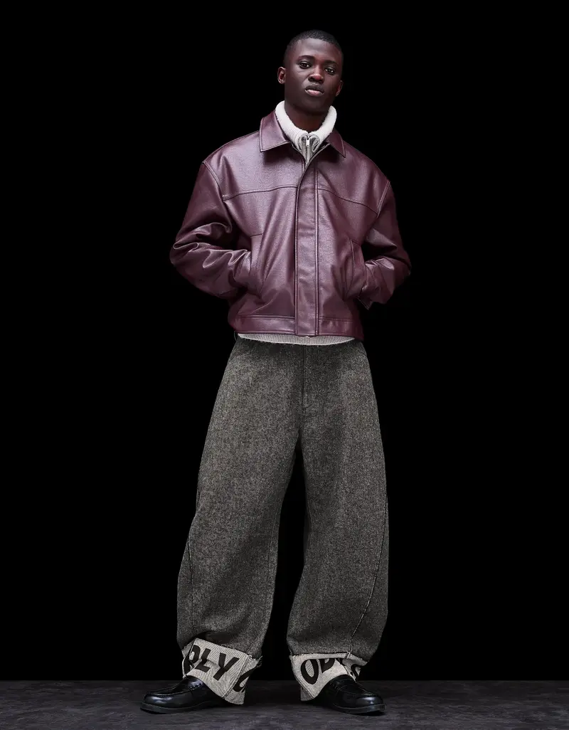 Pantaloni Barrel Fit Stampa Sul Fondo Uomo Grigio Scuro