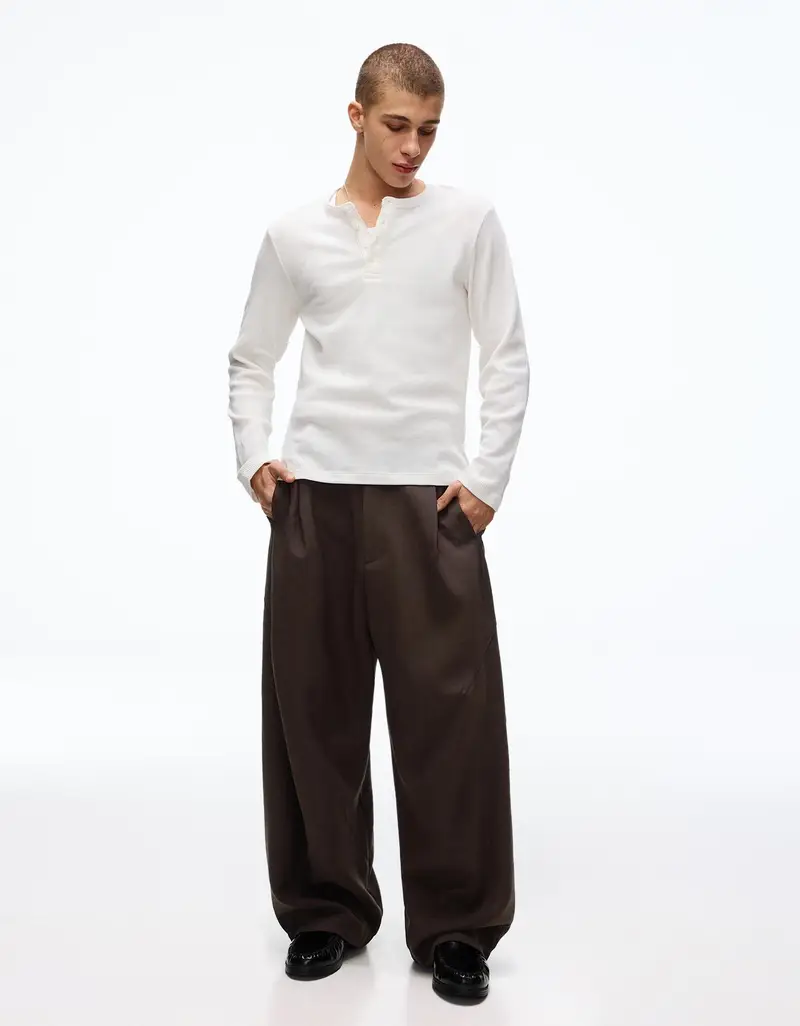 Pantaloni Barrel Fit Tailored Fit Con Tagli Uomo Marrone
