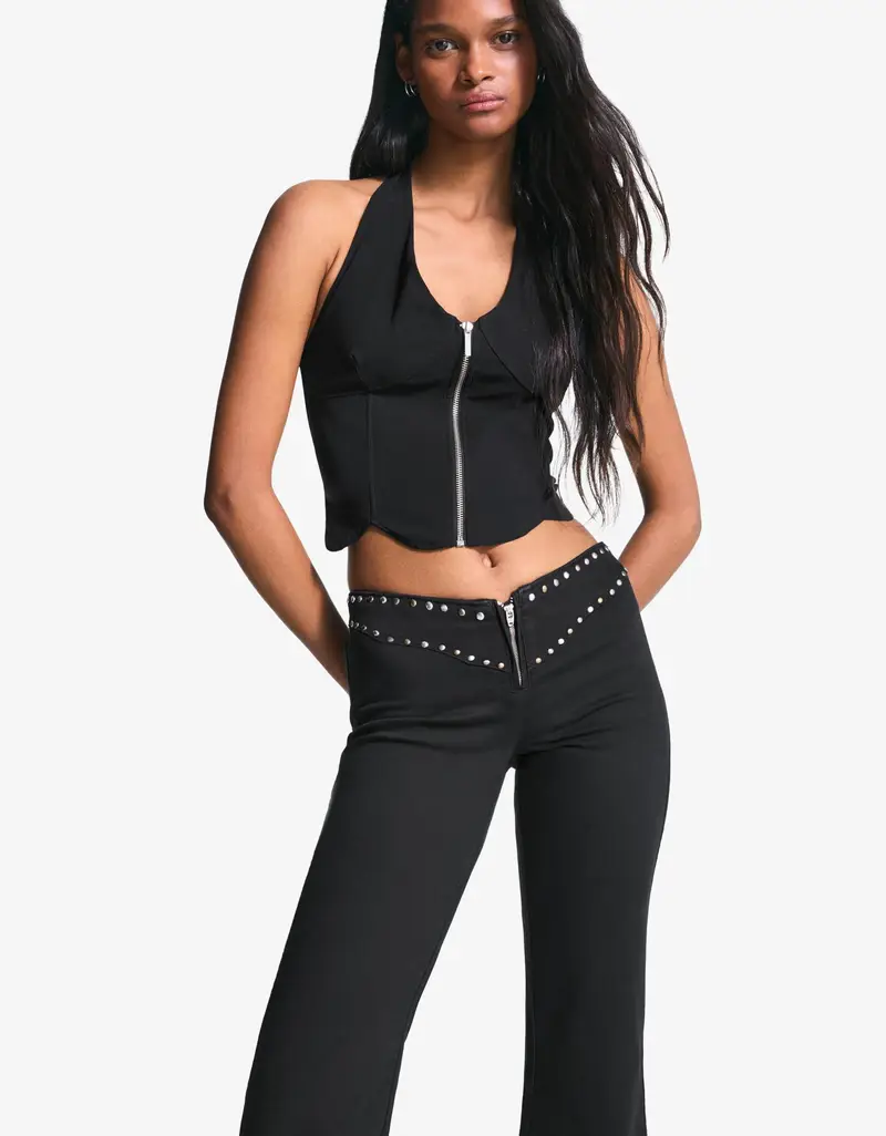 Pantaloni Con Borchie In Vita E Cerniera Donna (Eu 32) Nero