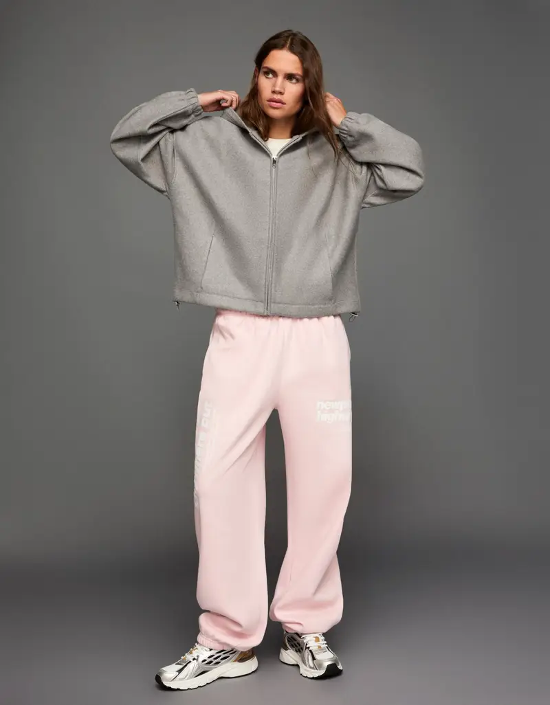 Pantaloni Felpa Jogger Fit Stampa Donna Rosa