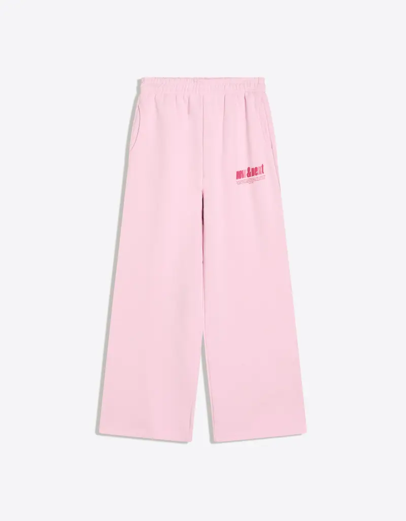Pantaloni Felpa Stampa Gamba Larga Donna Rosa