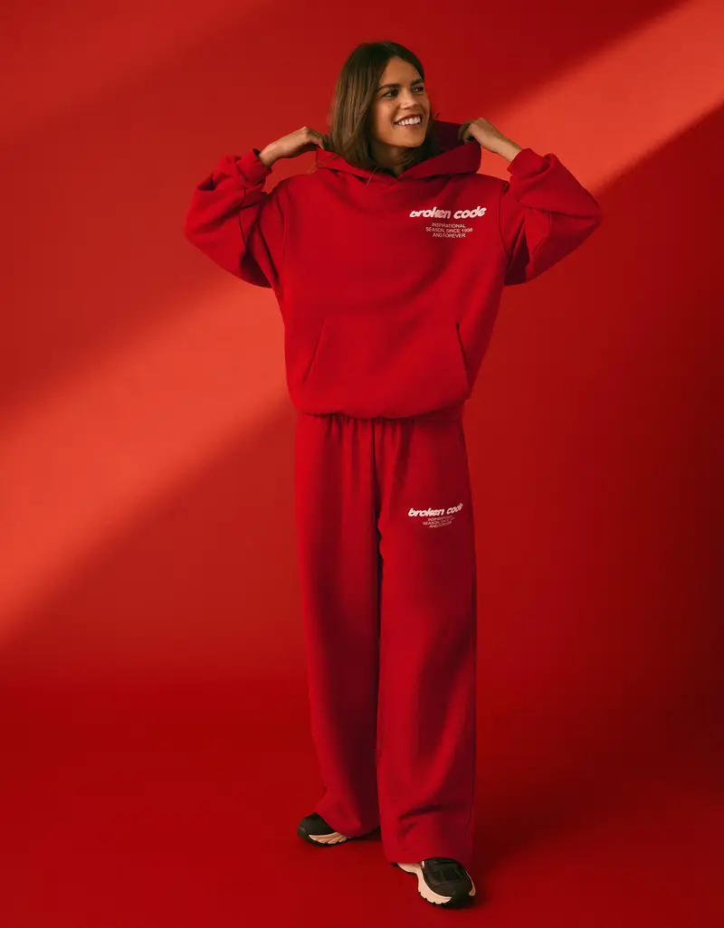 Pantaloni Felpa Stampa Gamba Larga Donna Rosso