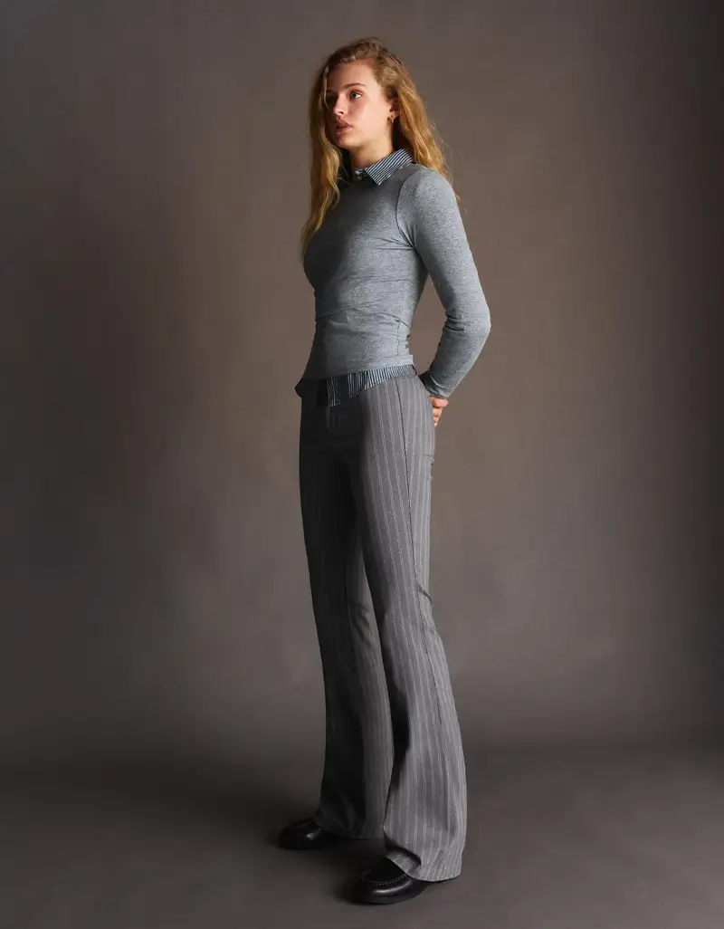 Pantaloni Flare Bengalina Donna Grigio Scuro