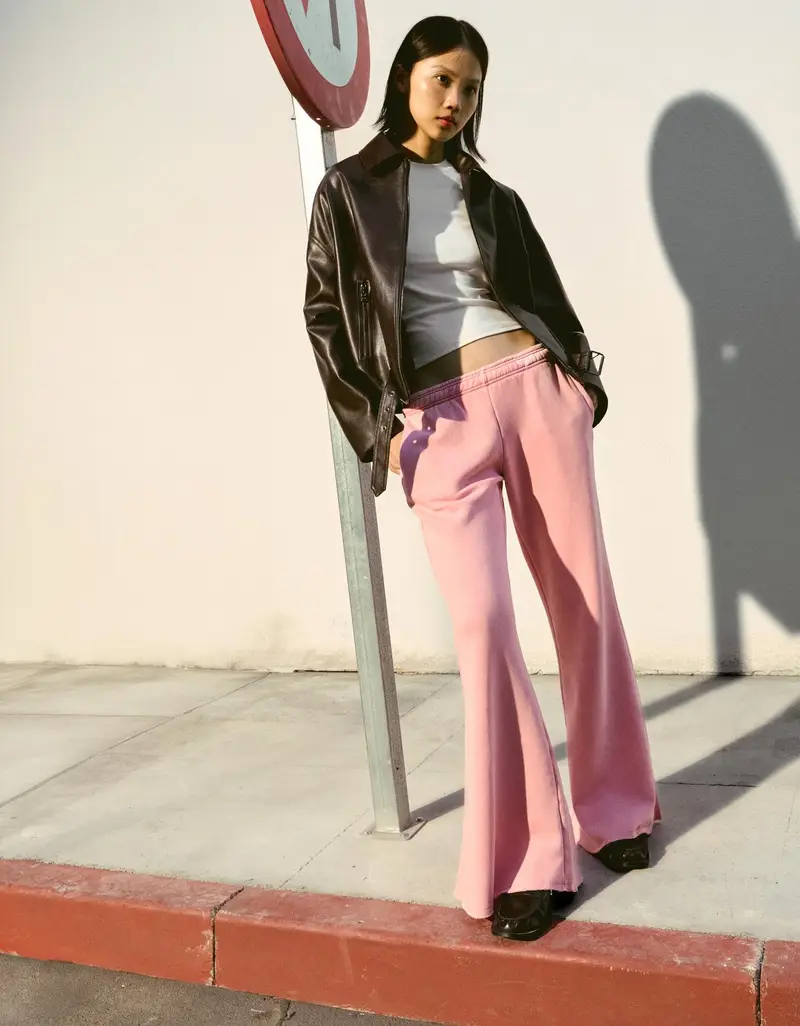 Pantaloni Flare In Felpa Con Orlo Sfrangiato Donna Rosa