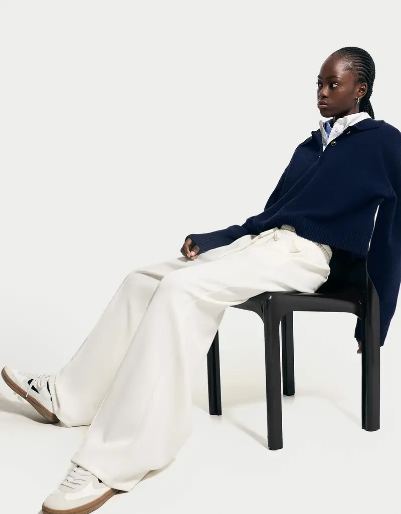 Bershka Pantaloni Gamba Larga Morbidi Con Modal Donna Xs Avorio