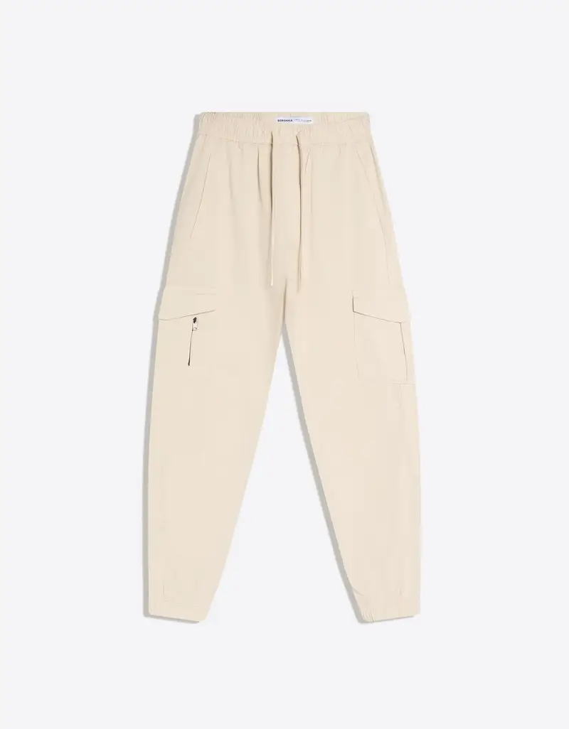 Pantaloni Jogger Fit Cargo Uomo Sabbia