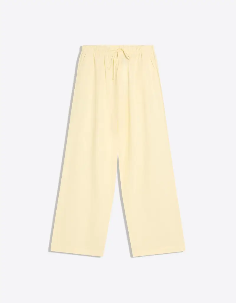 Pantaloni Misto Lino Con Elastico In Vita Donna Giallo
