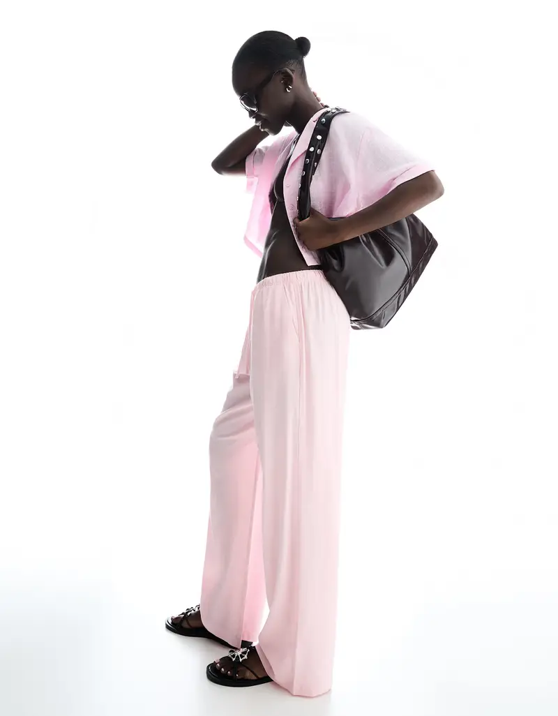 Pantaloni Misto Lino Con Elastico In Vita Donna Rosa