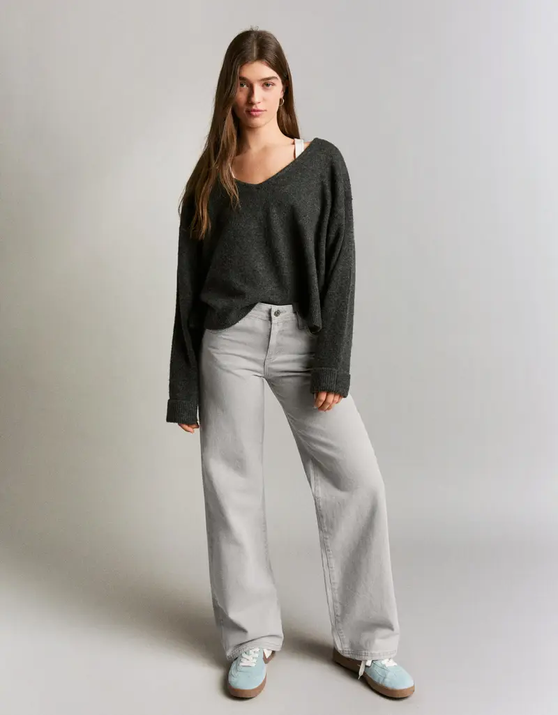 Pantaloni Straight Fit In Twill Donna (Eur 32) Grigio