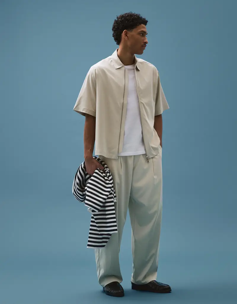 Pantaloni Super Baggy Fit Con Pinces Fluidi Uomo Pietra