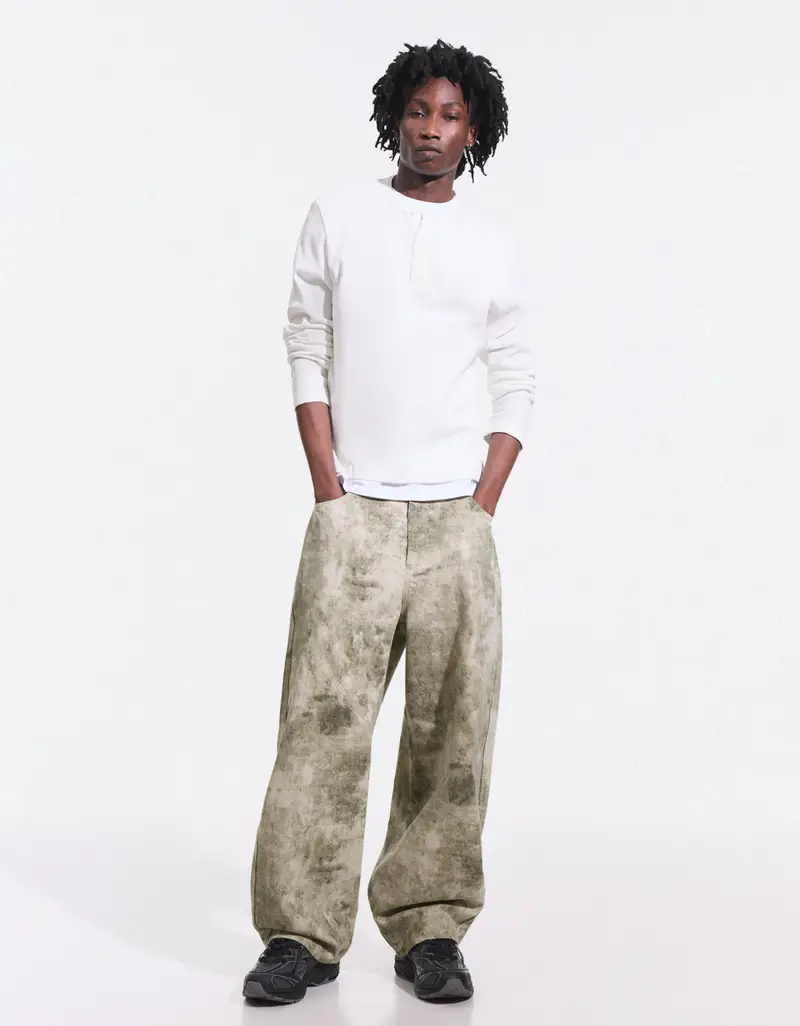 Pantaloni Super Baggy Fit Stampa Uomo Verde