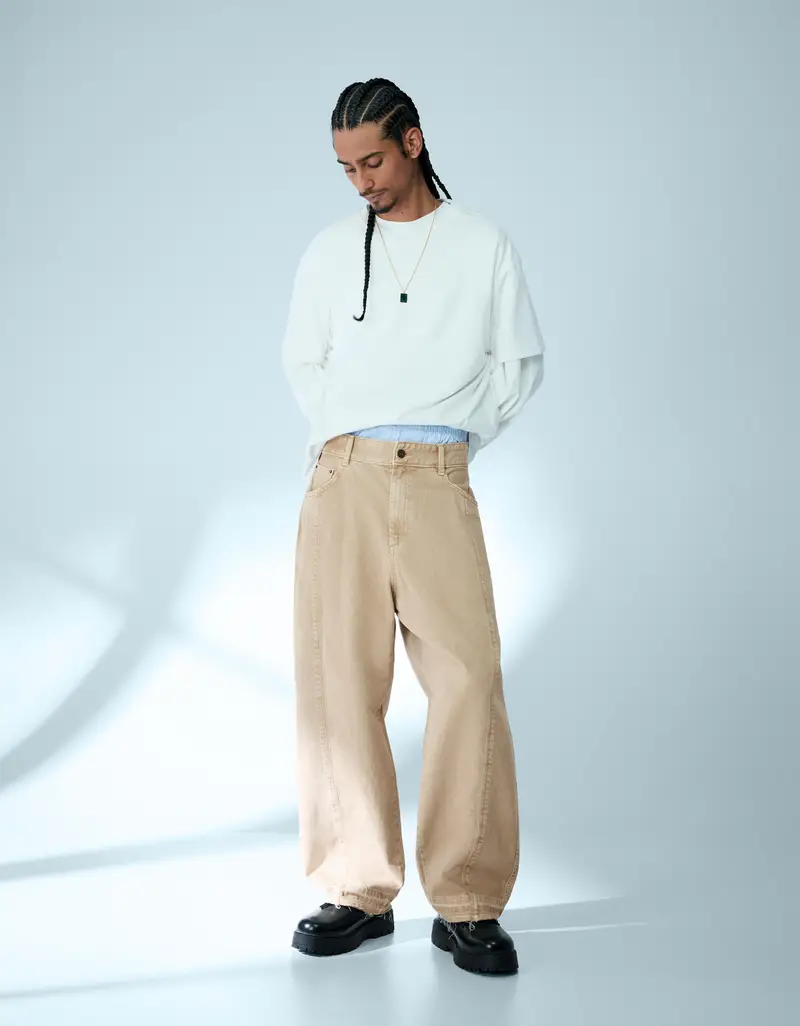 Pantaloni Super Baggy Fit Uomo Sabbia