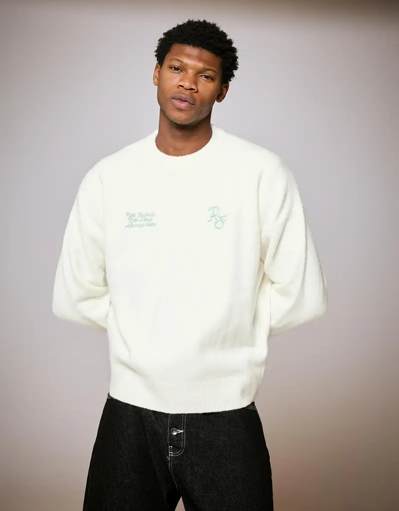 Pullover Girocollo Stampato Uomo Bianco Roto