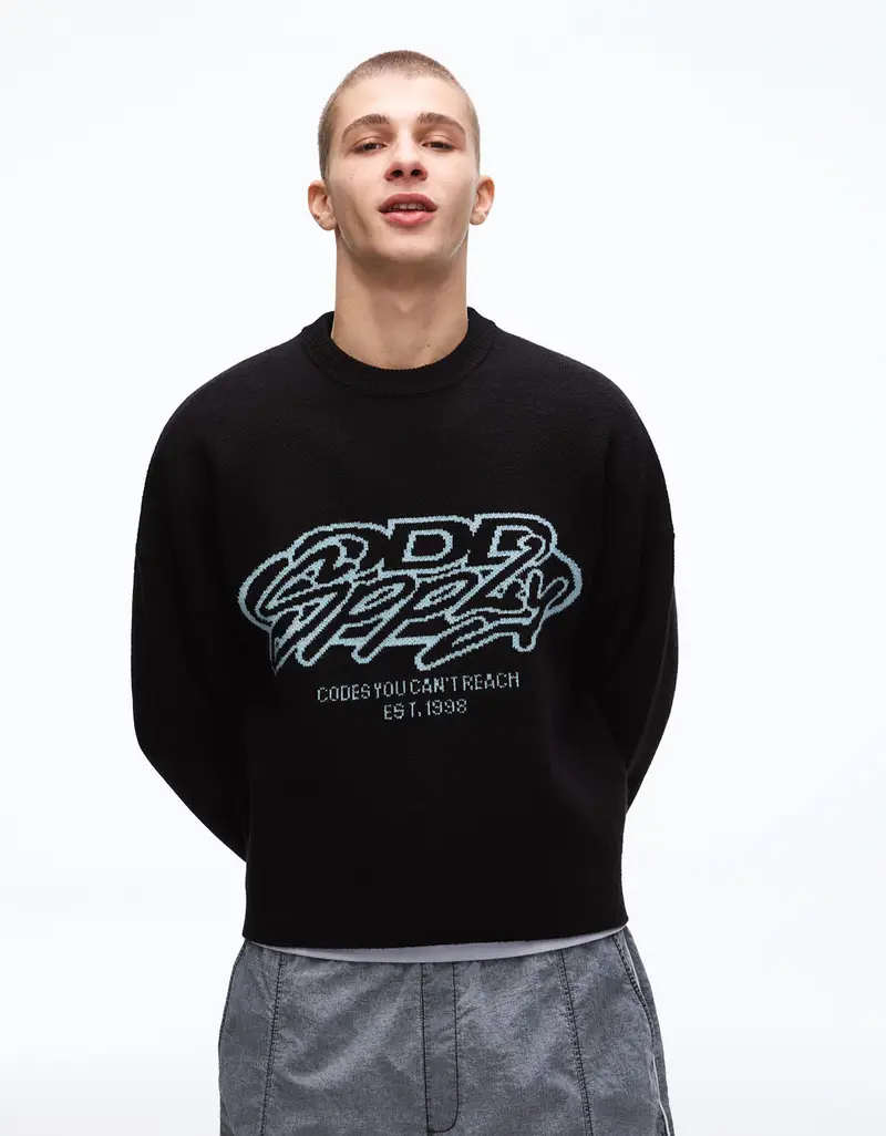 Pullover Jacquard Stampato Uomo Nero