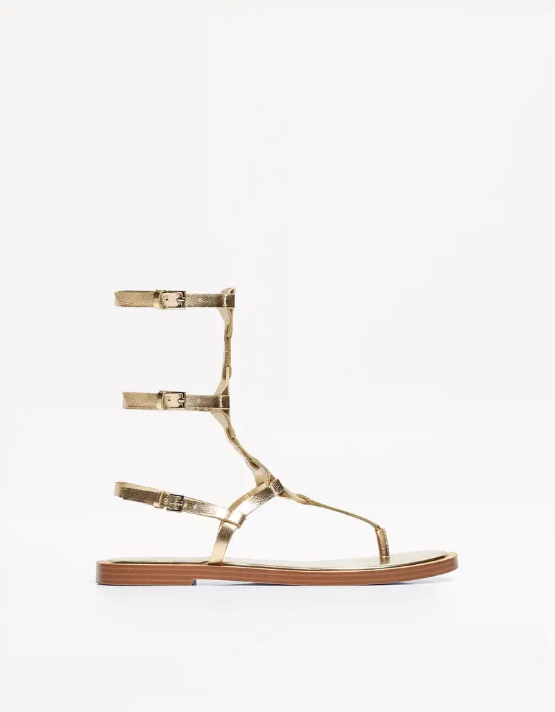 Sandali Bassi Con Fibbie Donna Oro