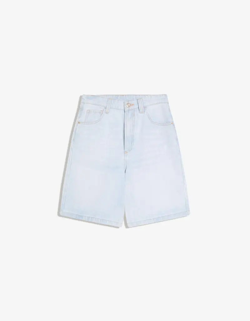 Shorts In Denim Baggy Fit Donna (Eur 32) Azzurro Lavato