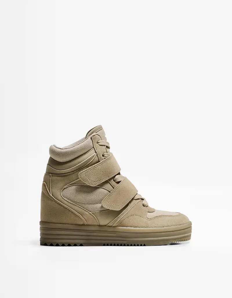 Bershka Sneakers A Stivaletto Con Zeppa Interna Donna 41 Taupe