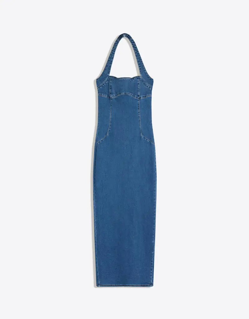 Vestito In Denim Midi Donna Azzurro Lavato