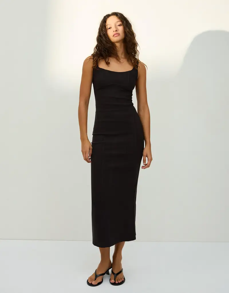 Vestito Midi Spalline Bengalina Donna Nero