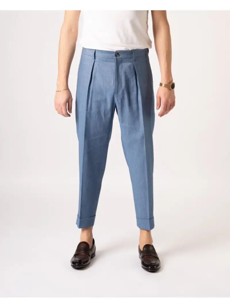 Pantalone Chiaia Pence Fiammato Azzurro Indaco
